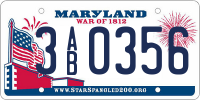 MD license plate 3AB0356