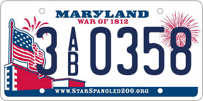 MD license plate 3AB0358