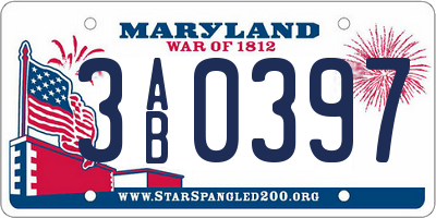 MD license plate 3AB0397