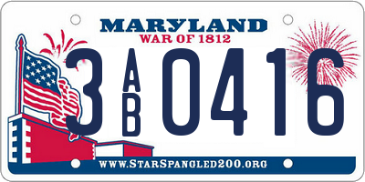 MD license plate 3AB0416