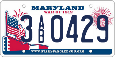 MD license plate 3AB0429
