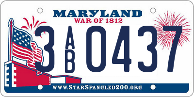 MD license plate 3AB0437