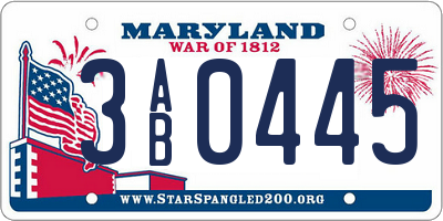 MD license plate 3AB0445