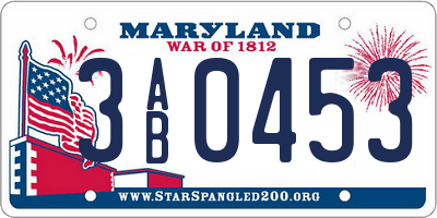 MD license plate 3AB0453