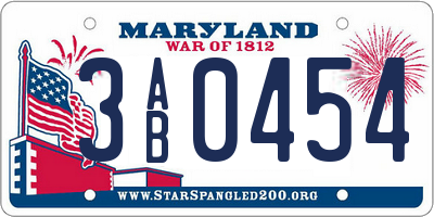 MD license plate 3AB0454