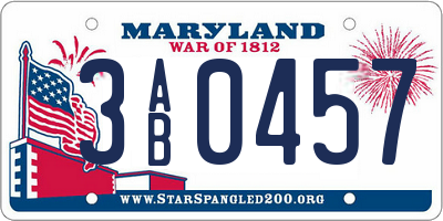 MD license plate 3AB0457