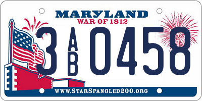 MD license plate 3AB0458