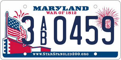 MD license plate 3AB0459