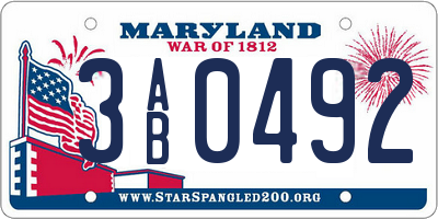 MD license plate 3AB0492