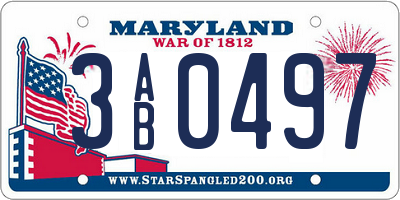 MD license plate 3AB0497