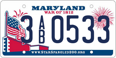 MD license plate 3AB0533