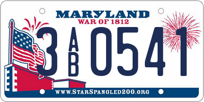 MD license plate 3AB0541