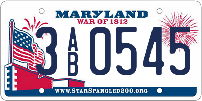 MD license plate 3AB0545