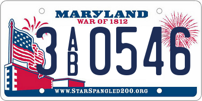 MD license plate 3AB0546