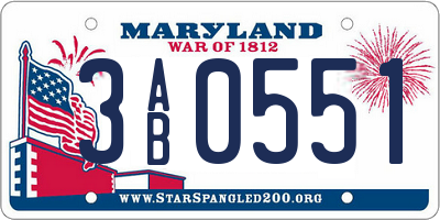MD license plate 3AB0551