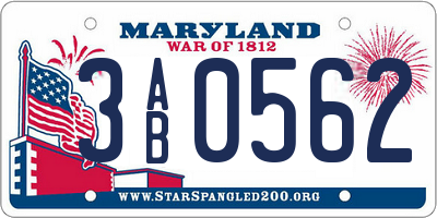 MD license plate 3AB0562