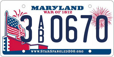 MD license plate 3AB0670