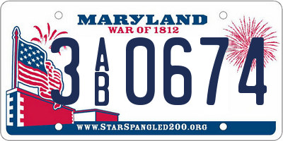 MD license plate 3AB0674