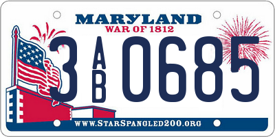 MD license plate 3AB0685