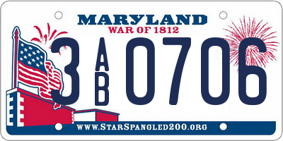MD license plate 3AB0706