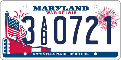 MD license plate 3AB0721