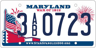 MD license plate 3AB0723