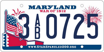 MD license plate 3AB0725