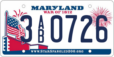 MD license plate 3AB0726