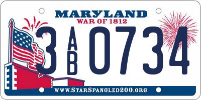 MD license plate 3AB0734