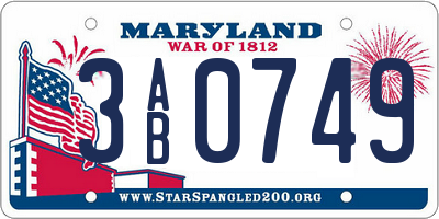 MD license plate 3AB0749
