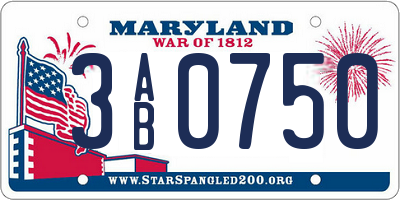 MD license plate 3AB0750