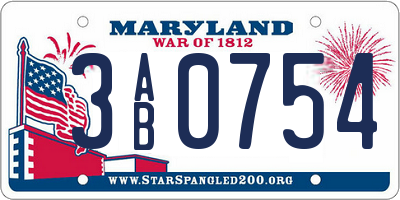 MD license plate 3AB0754
