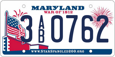 MD license plate 3AB0762