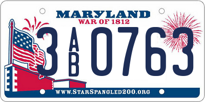 MD license plate 3AB0763