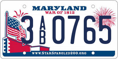 MD license plate 3AB0765
