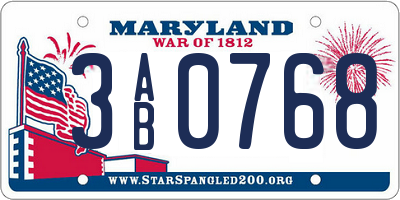 MD license plate 3AB0768