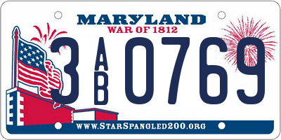 MD license plate 3AB0769