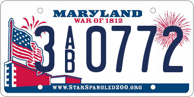 MD license plate 3AB0772