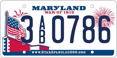 MD license plate 3AB0786