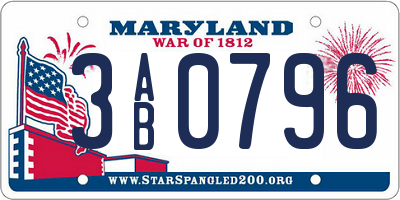 MD license plate 3AB0796