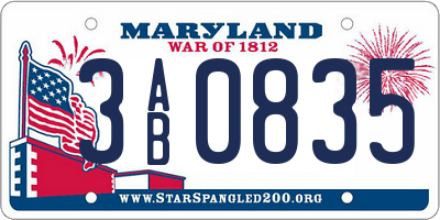 MD license plate 3AB0835