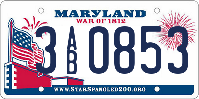 MD license plate 3AB0853