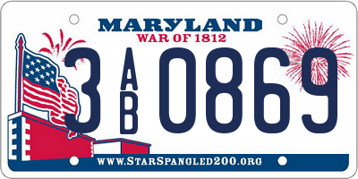 MD license plate 3AB0869