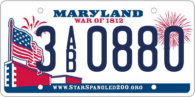 MD license plate 3AB0880