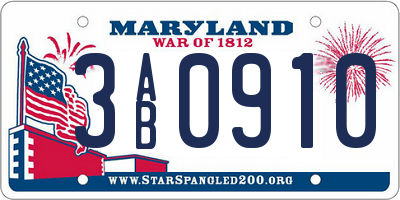 MD license plate 3AB0910