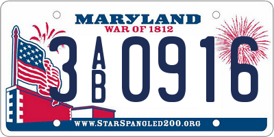 MD license plate 3AB0916