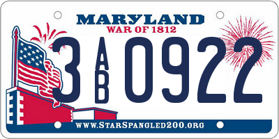 MD license plate 3AB0922