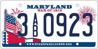 MD license plate 3AB0923