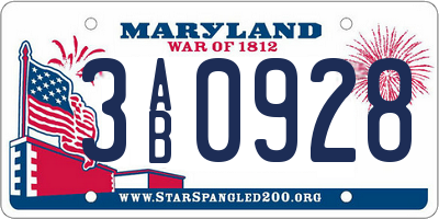 MD license plate 3AB0928