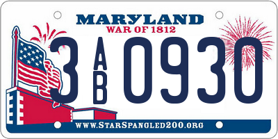 MD license plate 3AB0930